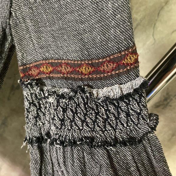 Free People XS Ties To Florence Dress Tassle Tie Front Embroidered Tunic Boho - Picture 4 of 12